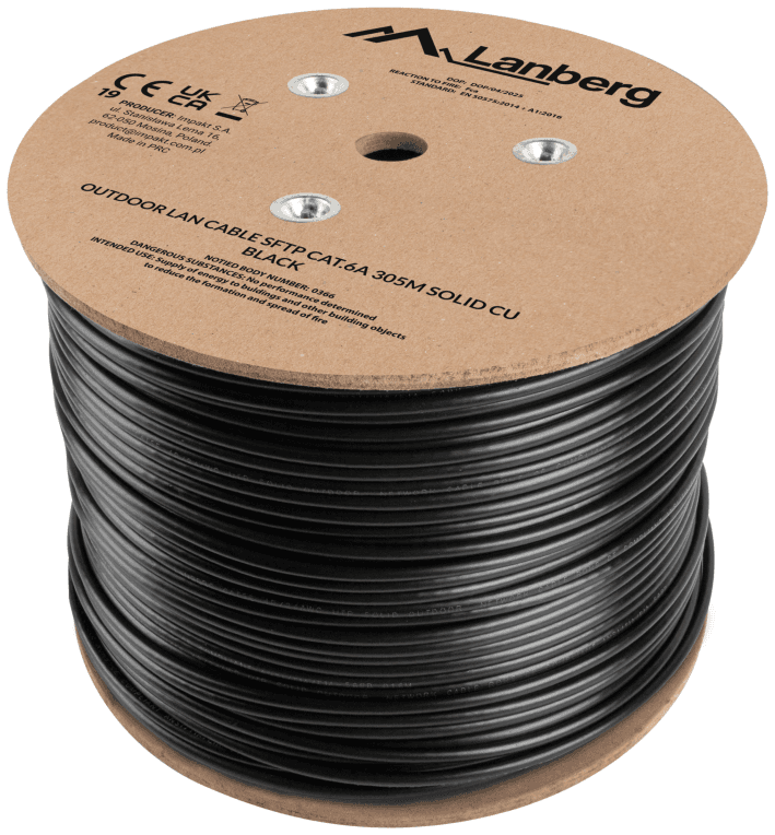 Lanberg LCS6-21CU-0305-BK cable de red Negro 305 m Cat6a S/FTP (S-STP) Alrededor