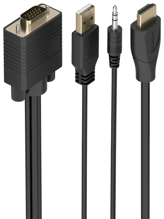 AISENS Cable Conversor HDMI a SVGA+Audio, HDMI A/M-SVGA/M+Jack 3.5/M+USB-A/M, Negro, 1.5m
