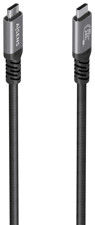 AISENS Cable USB4 Gen3x2 Aluminio 40Gbps 8K@60Hz 5A 48V 240W E-Mark, Tipo USB-C/M-USB-C/M, Negro, 1.0m