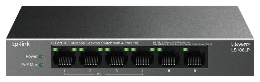 TP-Link LiteWave LS106LP switch No administrado Fast Ethernet (10/100) Energía sobre Ethernet (PoE) Negro