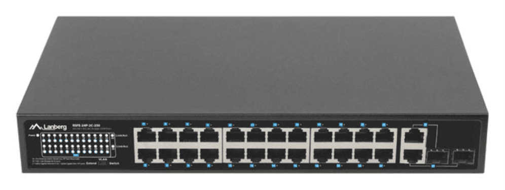 Lanberg RSFE-24P-2C-250 switch No administrado Gigabit Ethernet (10/100/1000) Energía sobre Ethernet (PoE) 1U Negro