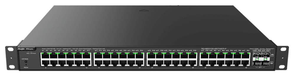Ruijie Networks RG-NBS3100-48GT4SFP-P switch Gestionado L2 Gigabit Ethernet (10/100/1000) Energía sobre Ethernet (PoE) Negro