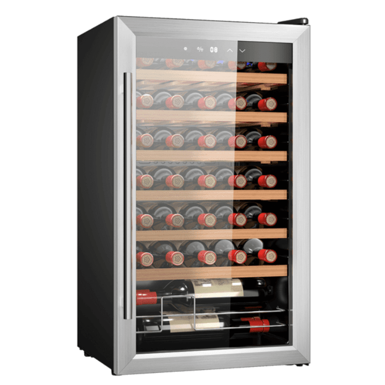 Cecotec 02716 enfriador de vino Nevera de vino Independiente Negro, Plata, Transparente 34 botella(s)