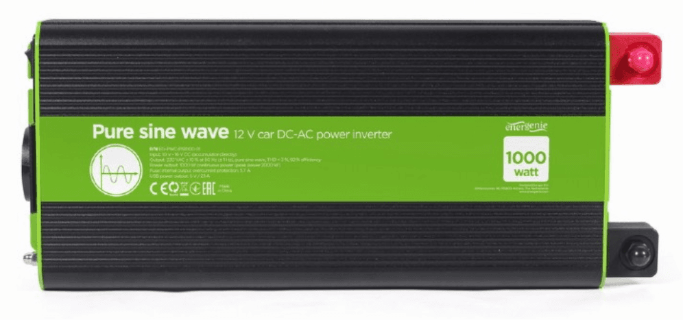 Gembird EG-PWC-PS1000-01 adaptador e inversor de corriente Auto 1000 W Negro, Verde