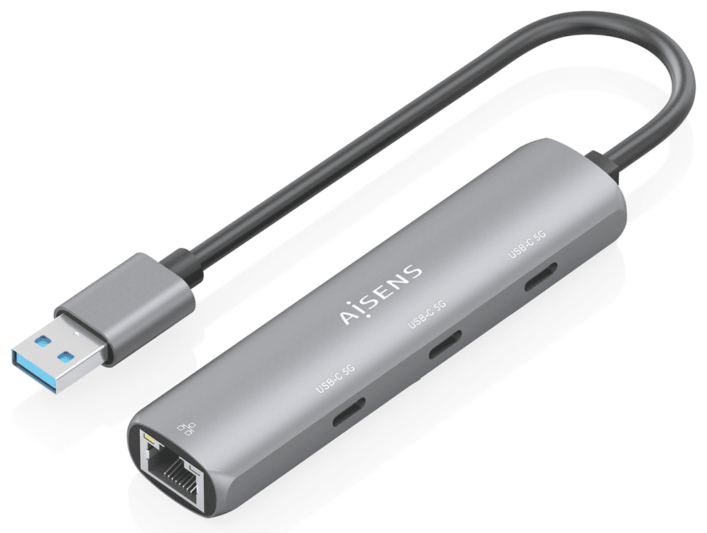 AISENS USB3.0 Dock USB-A A Ethernet Gigabit + Hub 3xUSB-C, Gris, 15cm
