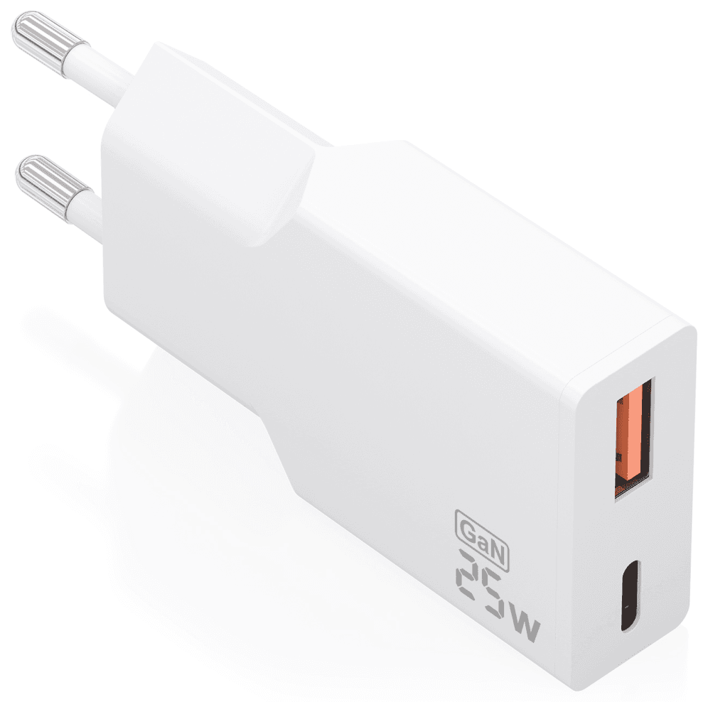 AISENS Cargador Ultra Delgado GaN 25W, 1xUSB-C PD3.0 QC4.0, 1xUSB-A QC3.0, Blanco