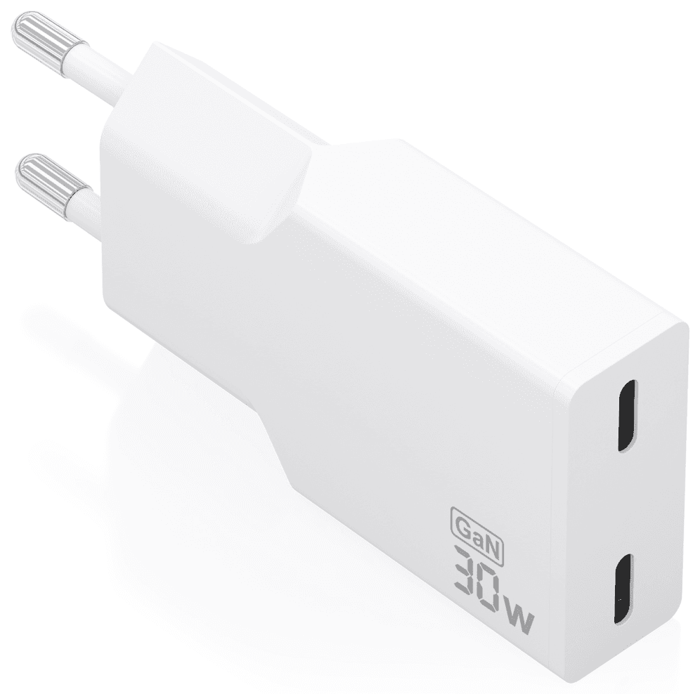 AISENS Cargador Ultra Delgado GaN 30W, 2xUSB-C PD3.0, Blanco