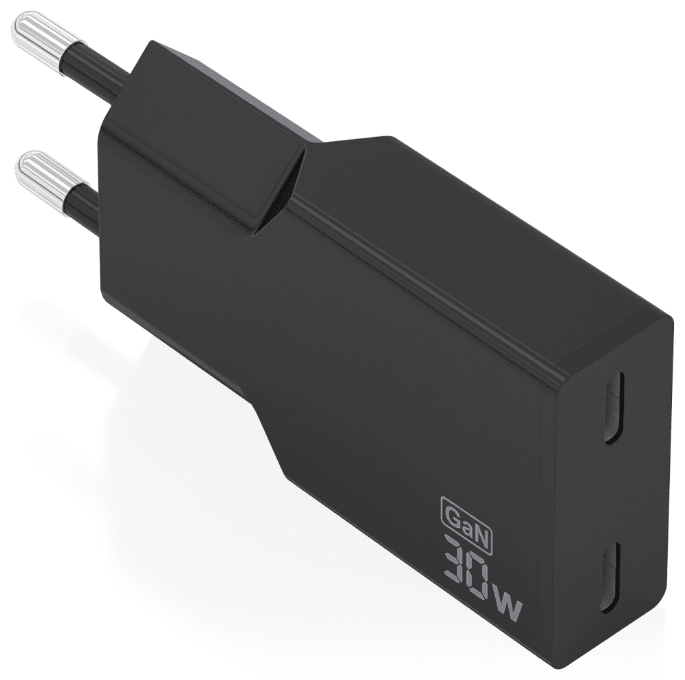 AISENS Cargador Ultra Delgado GaN 30W, 2xUSB-C PD3.0, Negro