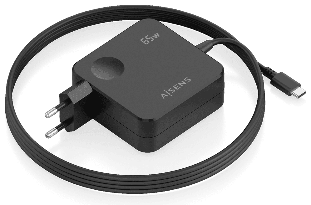 AISENS Cargador 65W PD3.0 1xUSB-C 1.5m, Negro