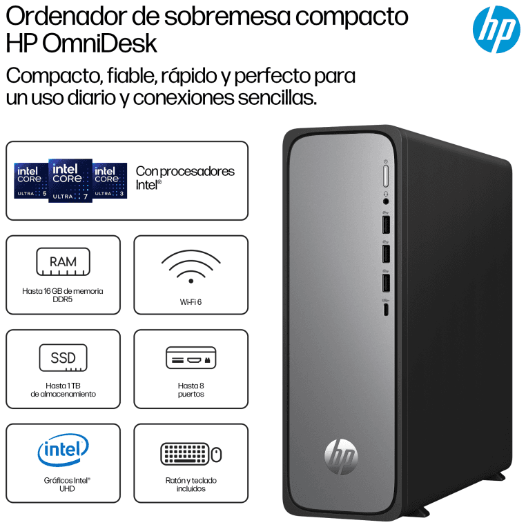 HP S03-0019NS I5-14400 512GB 8GB FREEDOS DDR5-SDRAM SSD Torre PC Plata