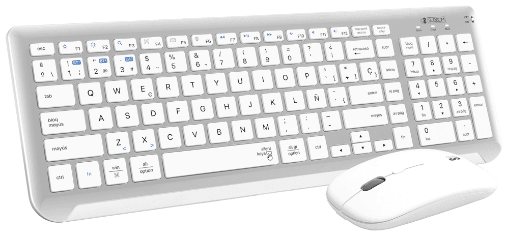 SUBBLIM Teclado con Ratón Bluetooth + 2.4G Combo Dual Prestige Extendido Plata/Blanco