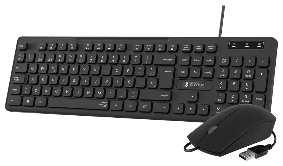SUBBLIM Teclado Ergonómico y ratón Combo Business Slim Silencioso con cable USB