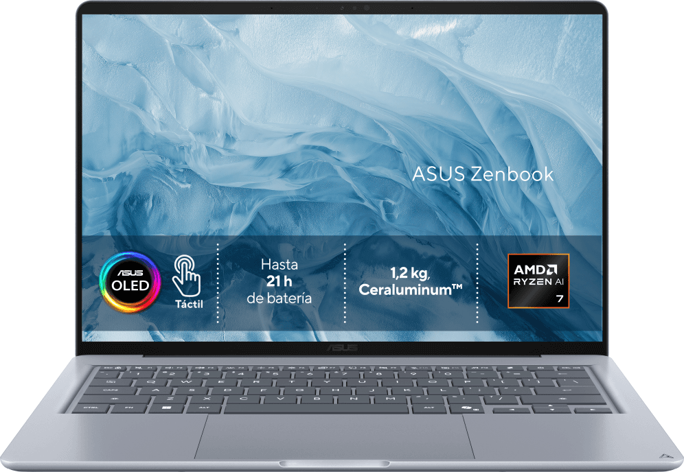 ASUS Zenbook 14 OLED UX3480KA-U2218W Copilot+ PC Copilot+ PC - Ordenador Portátil " WUXGA (AMD Ryzen AI 7 345, 16GB RAM, 512GB SSD, Radeon 840M, Windows 11 Home) Arctic Blue - Tec. QWERTY Esp