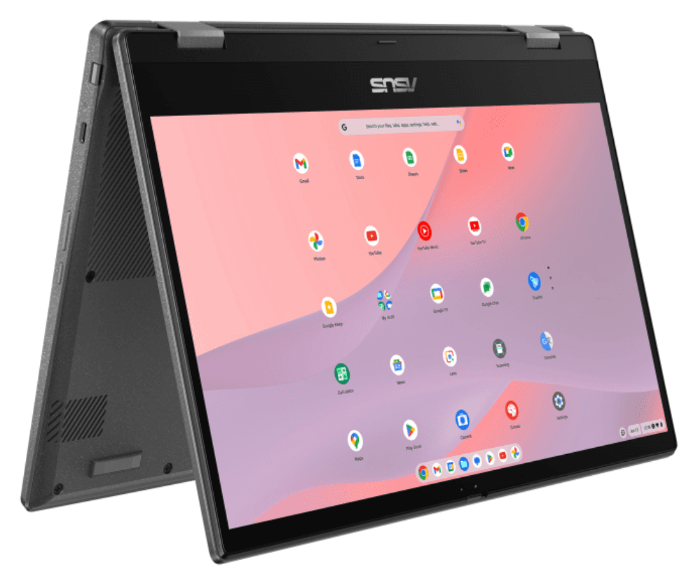 ASUS Chromebook CM14 Flip CL1402FM2A-EC0286 - Ordenador Portátil 14" Full HD (MediaTek Kompanio 520, 8GB RAM, 128GB eMMC, ARM Mali-G52 MC2, ChromeOS) Gris Gravidad - Teclado QWERTY español