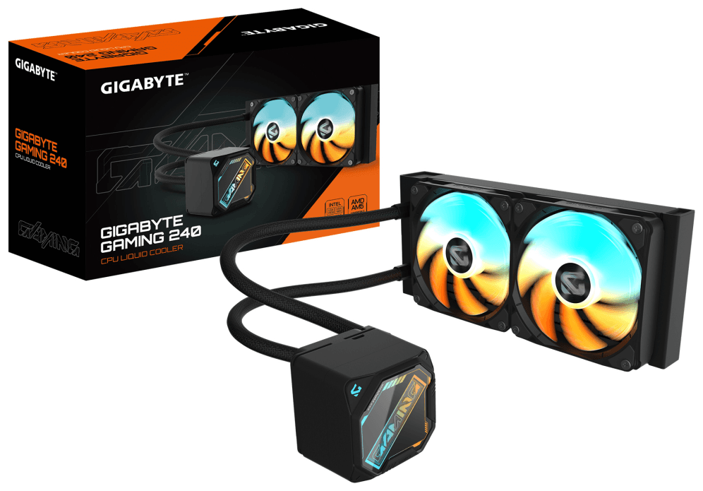 GIGABYTE GAMING 240 Refrigeración Líquida para CPU - 2x120mm Ventiladores ARGB, mecanismo de enclavamiento deslizante, DAISY-CHAIN, Compatible con Intel LGA 1851 y AMD AM5