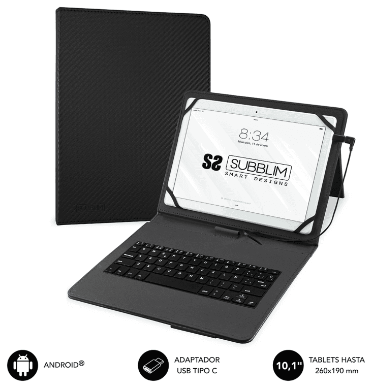 SUBBLIM Funda con Teclado Micro USB - USB C KEYTAB PRO USB 10,1" Black