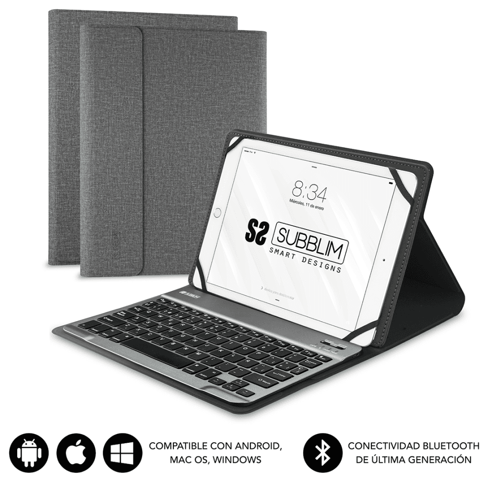 SUBBLIM Funda con Teclado KEYTAB PRO BLUETOOTH 10,1" Grey