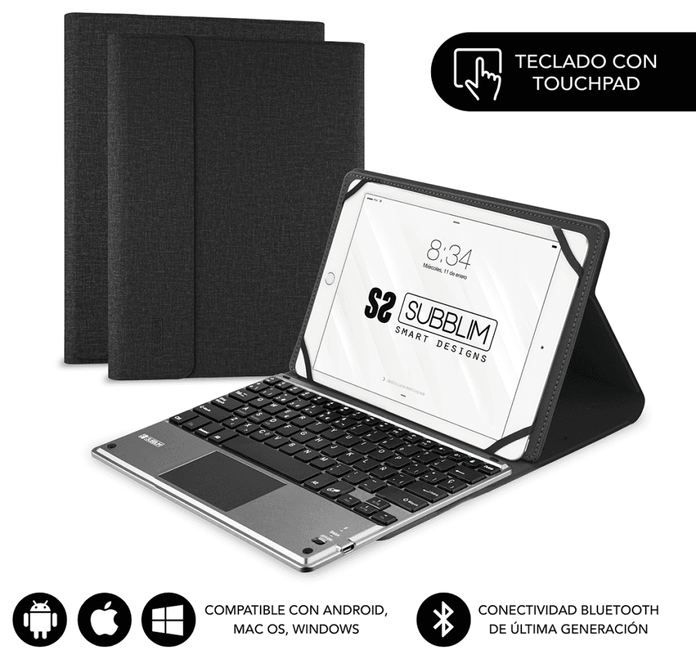 SUBBLIM Funda con Teclado KEYTAB PRO BLUETOOTH 10,1" TOUCHPAD Black
