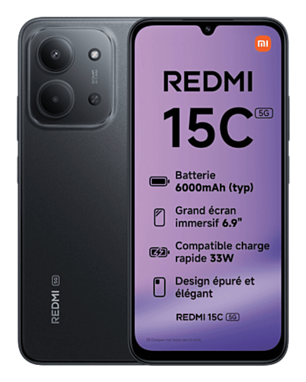 Xiaomi Redmi 15C 5G 17,5 cm (6.9") Ranura híbrida Dual SIM USB Tipo C 4 GB 256 GB 6000 mAh Negro