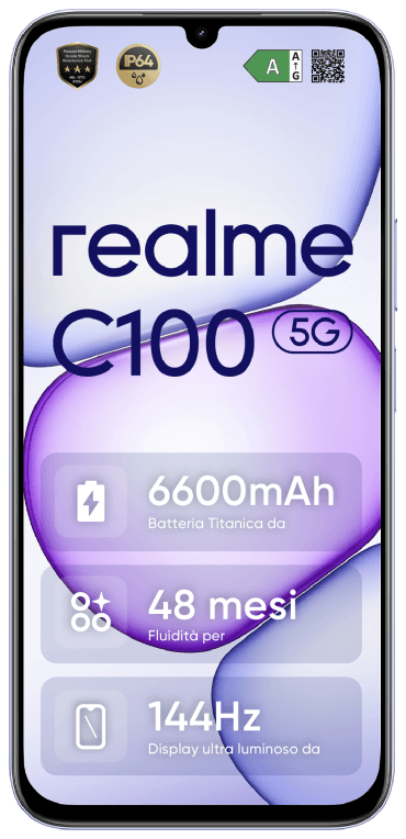 realme C100 5G 17,3 cm (6.8") SIM doble Android 16.0 USB Tipo C 4 GB 256 GB 6600 mAh Púrpura