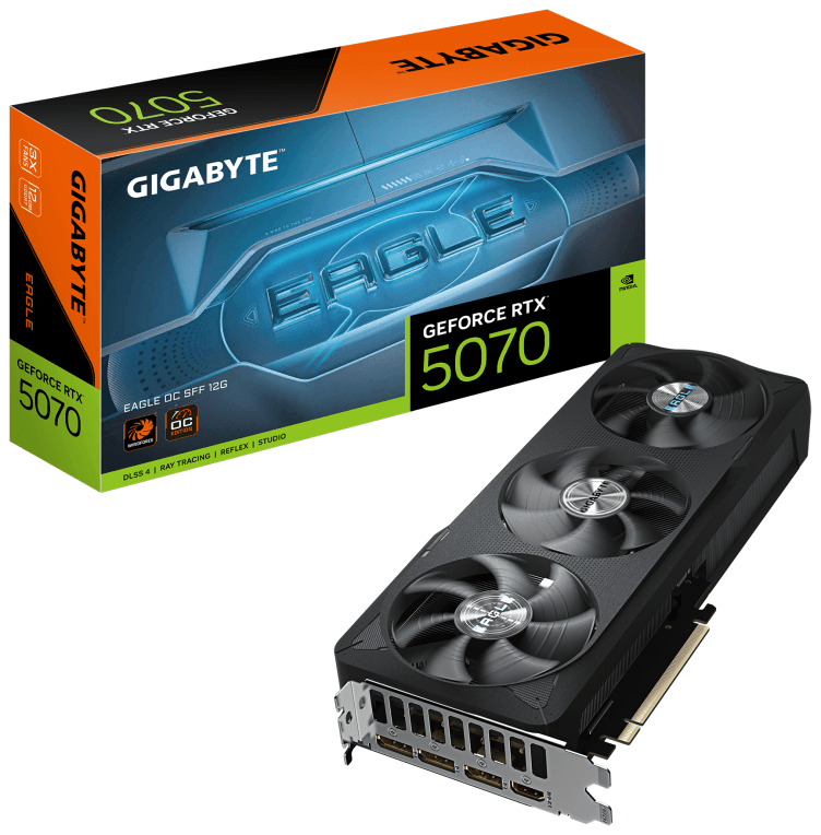 GIGABYTE GeForce RTX 5070 EAGLE OC SFF 12G Tarjeta Gráfica - 12GB GDDR7, 192 bits, PCI-E 5.0, 2587 MHz Core Clock, 3 x DP 2.1b, 1 x HDMI 2.1b, NVIDIA DLSS 4, GV-N5070EAGLE OC-12GD