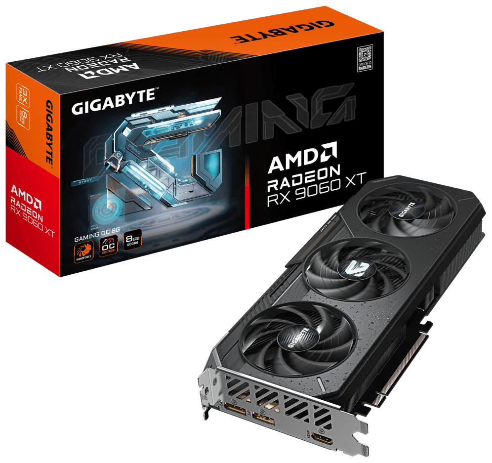 GIGABYTE Radeon RX 9060 XT GAMING OC 8G Tarjeta Gráfica - 8GB GDDR6, 128bit, PCI-E 5.0, 3320 MHz Frecuencia del núcleo, 2 x DisplayPort, 1 x HDMI, GV-R9060XTGAMING OC-8GD