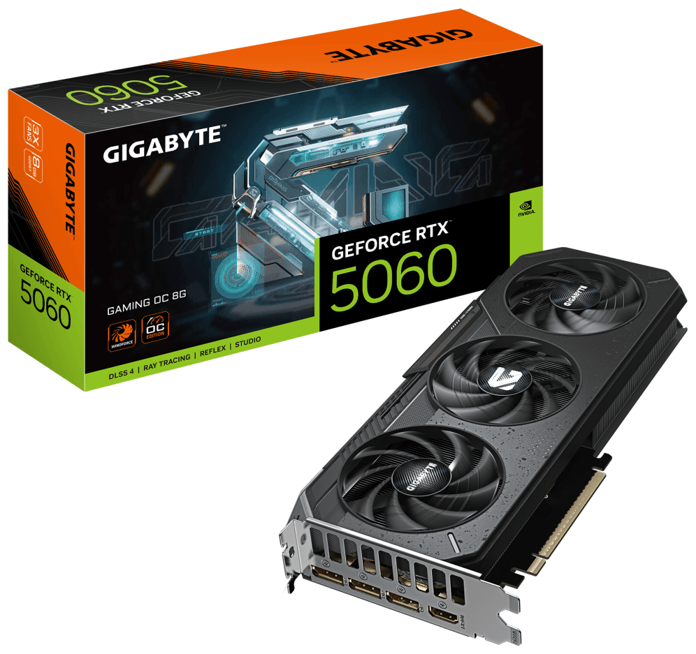 GIGABYTE GeForce RTX 5060 GAMING OC 8G Tarjeta Gráfica - 8GB GDDR7, 128bit, PCI-E 5.0, 2595 MHz Frecuencia del núcleo, 3 x DisplayPort, 1 x HDMI, GV-N5060GAMING OC-8GD