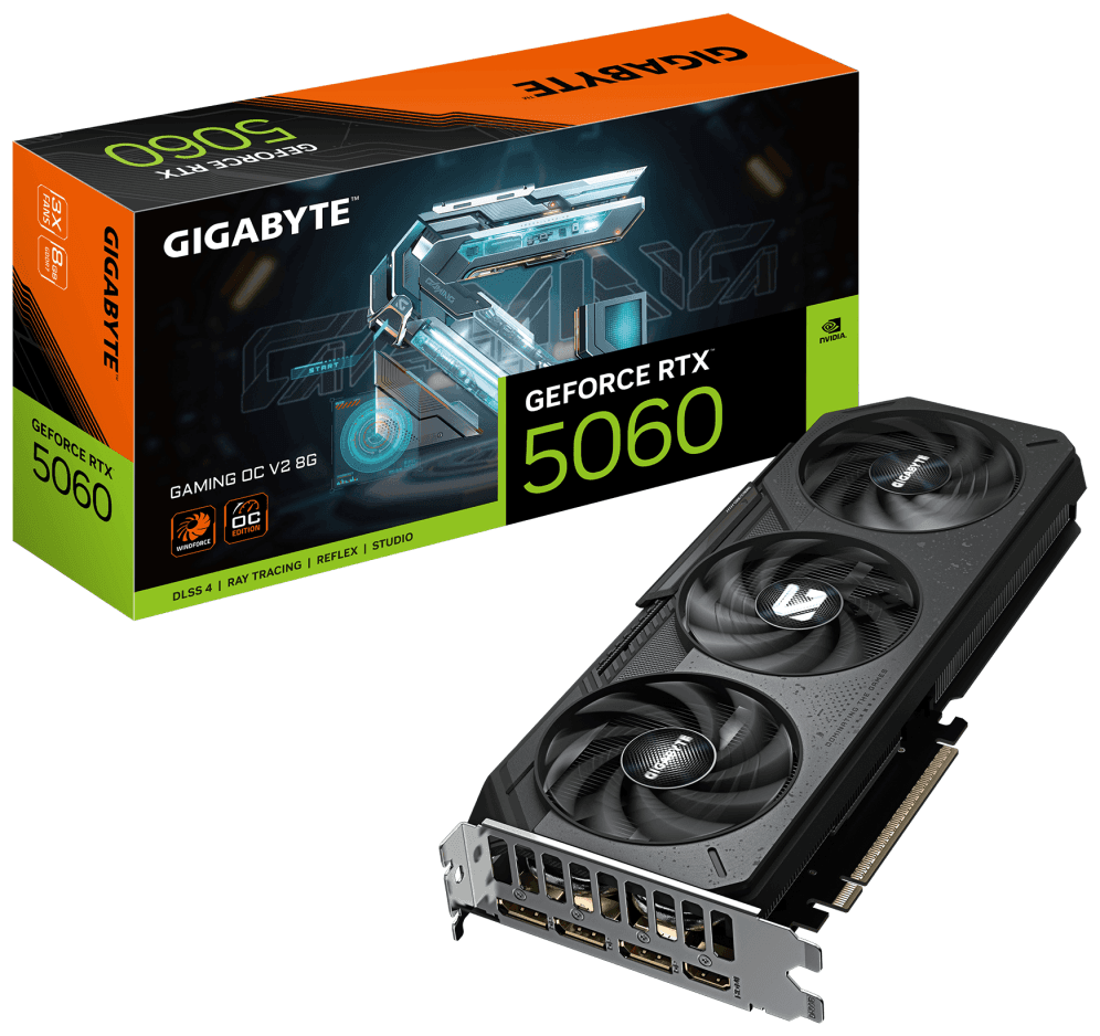 GIGABYTE GeForce RTX 5060 GAMING OC V2 8G – Tarjeta gráfica, 8GB GDDR7, 128bit, PCI-E 5.0, 2602 MHz Core Clock, 3 × DisplayPort, 1 × HDMI, DLSS 4, GV-N5060GAMING OC V2-8GD