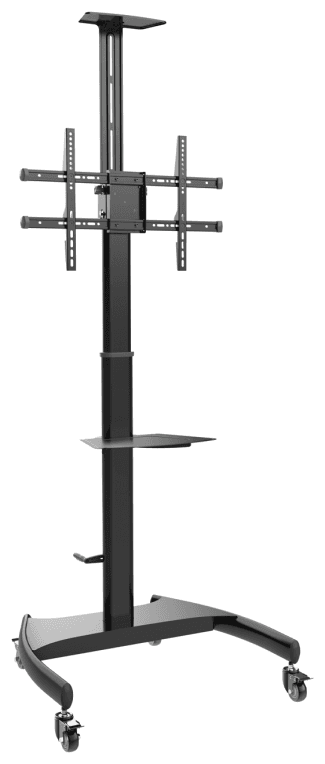 AISENS Soporte de Suelo ECO con Ruedas y Manivela, Bandeja para DVD y Soporte de Cámara para Monitor/TV 50Kg de 37-70, Negro